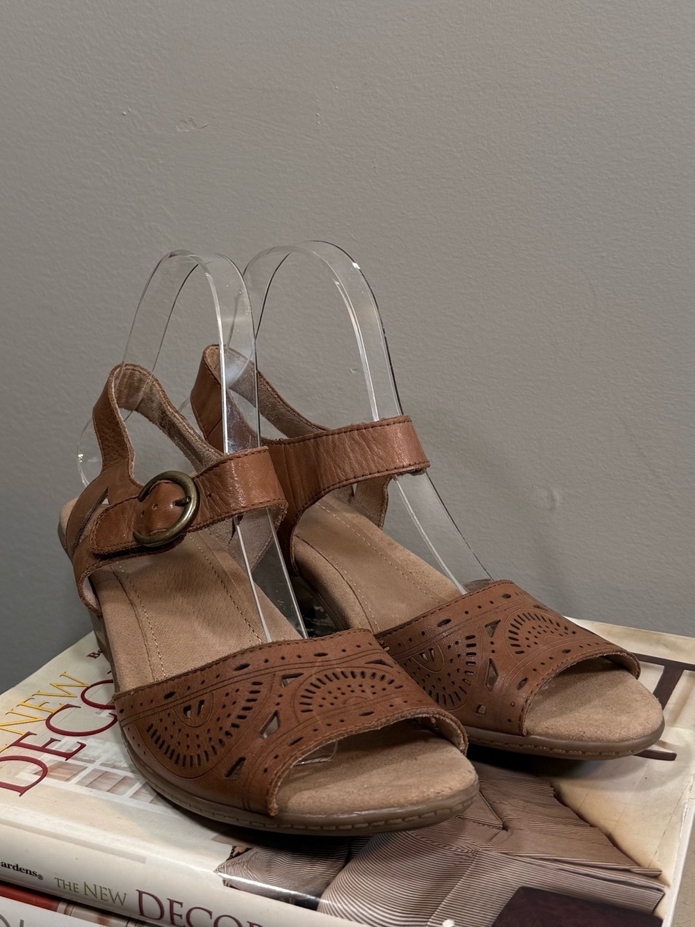 Earth Brown Laser-Cut Slingback Sandals
